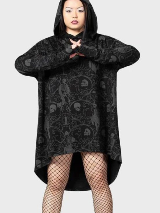 Killstar Tops - Killstar DANSE Soft, stretch cotton hoodie with skeleton design